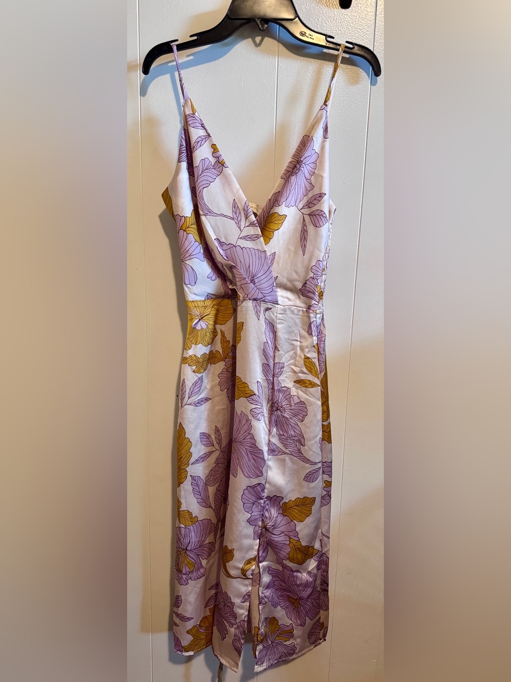Monteau Lavender Floral Slip Midi with Mustard Accents